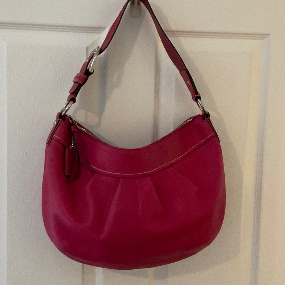 Vintage Coach Hot Pink Pleated Leather Hobo Bag, style F13731